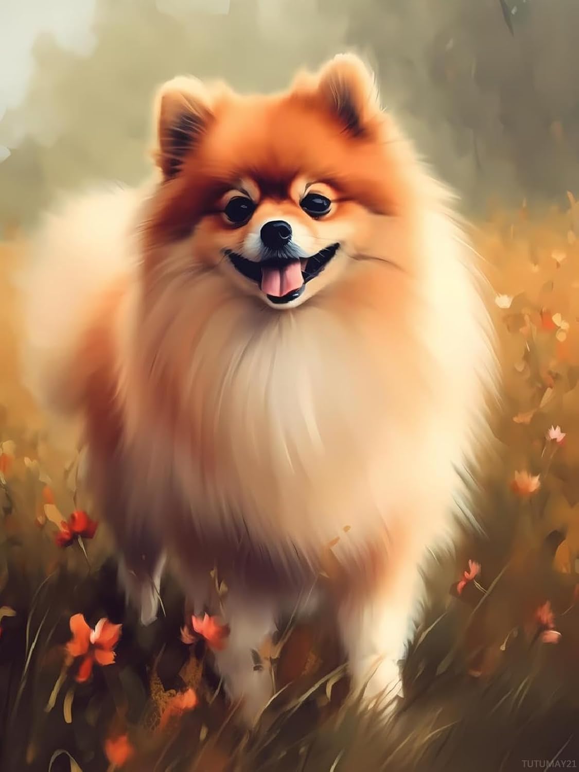 TUTUMAY21 Christmas Gift Pomeranian Dog Happy Animal 5D Diamonds Painting Kits for Adults, DIY Full Round Drill Handmade Gifts Relaxation and Bathroom Decor for New Year Valentine's Day 12x16 inch