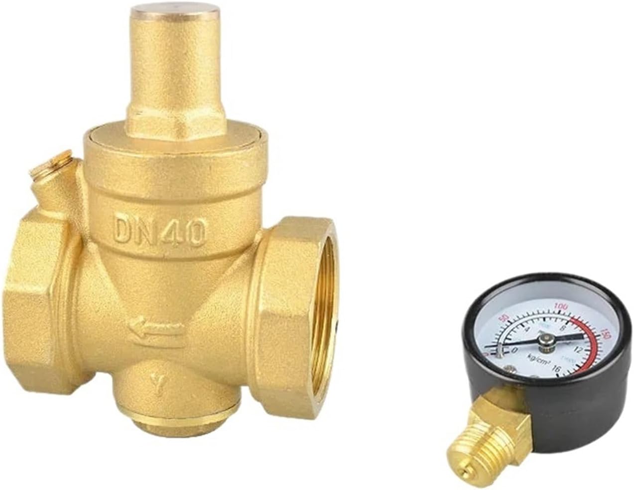 1-1/2"" Brass Water Pressure Reducing Maintaining Valve Regulator Adjustable Relief Valve Gauge 1.5 Inch(Valve with Gauge)
