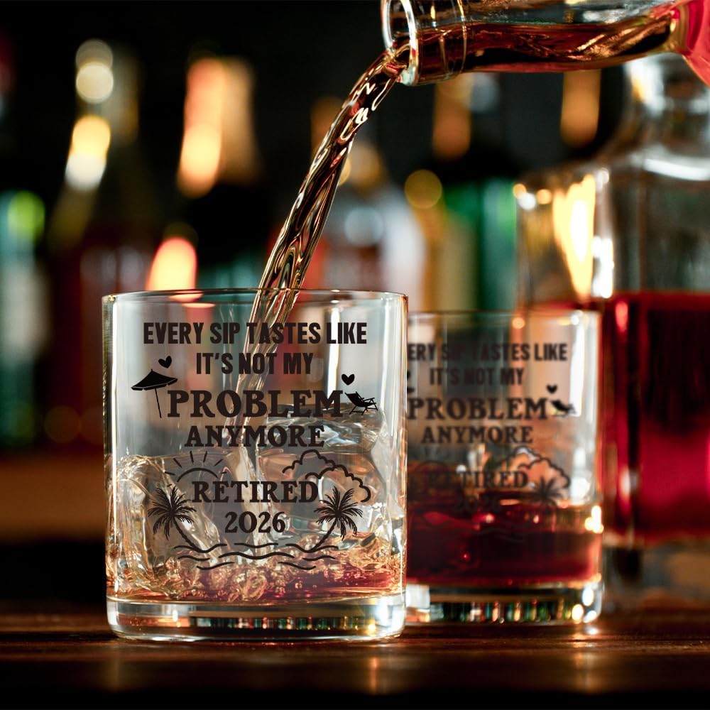 Fatbaby Retired 2026 Not My Problem Anymore Whiskey Glasses, Funny Retirement Gifts For Men Coworker Boss Dad Grandpa Old Fashioned Wine Glass 10 OZ - Image 3