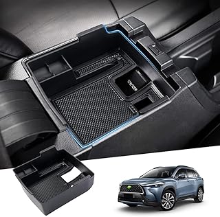 Karltys Compatible with Centre Console Organiser Toyota Corolla Cross 2022 2023 2024 Accessories (Not for Corolla) Centre Console Tray Car Armrest Storage Box Container with Non-Slip