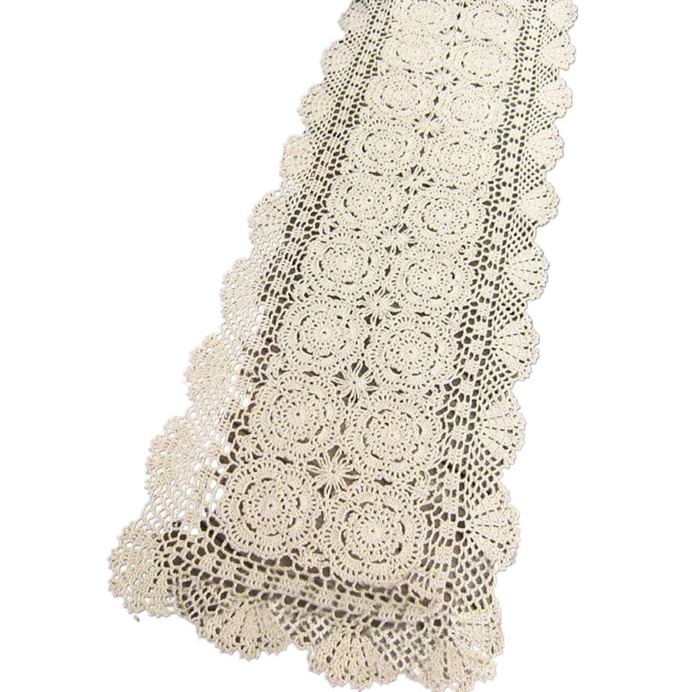 Camino de mesa de encaje de crochet artesanal con diseño floral de calidad