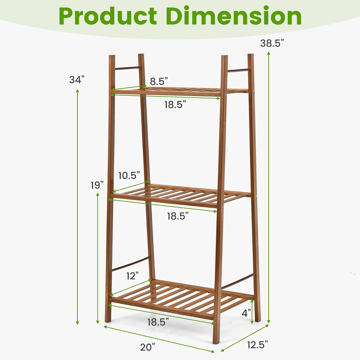 S AFSTAR 3 Tier Bamboo Ladder Shelf Plant Stand, Flower Pots Holder Plant Display Rack w/Stable Frame & Hollow-out Shelves, Multifunctional Bookcase Storage Shelf for Home Office Patio Garden (Brown)