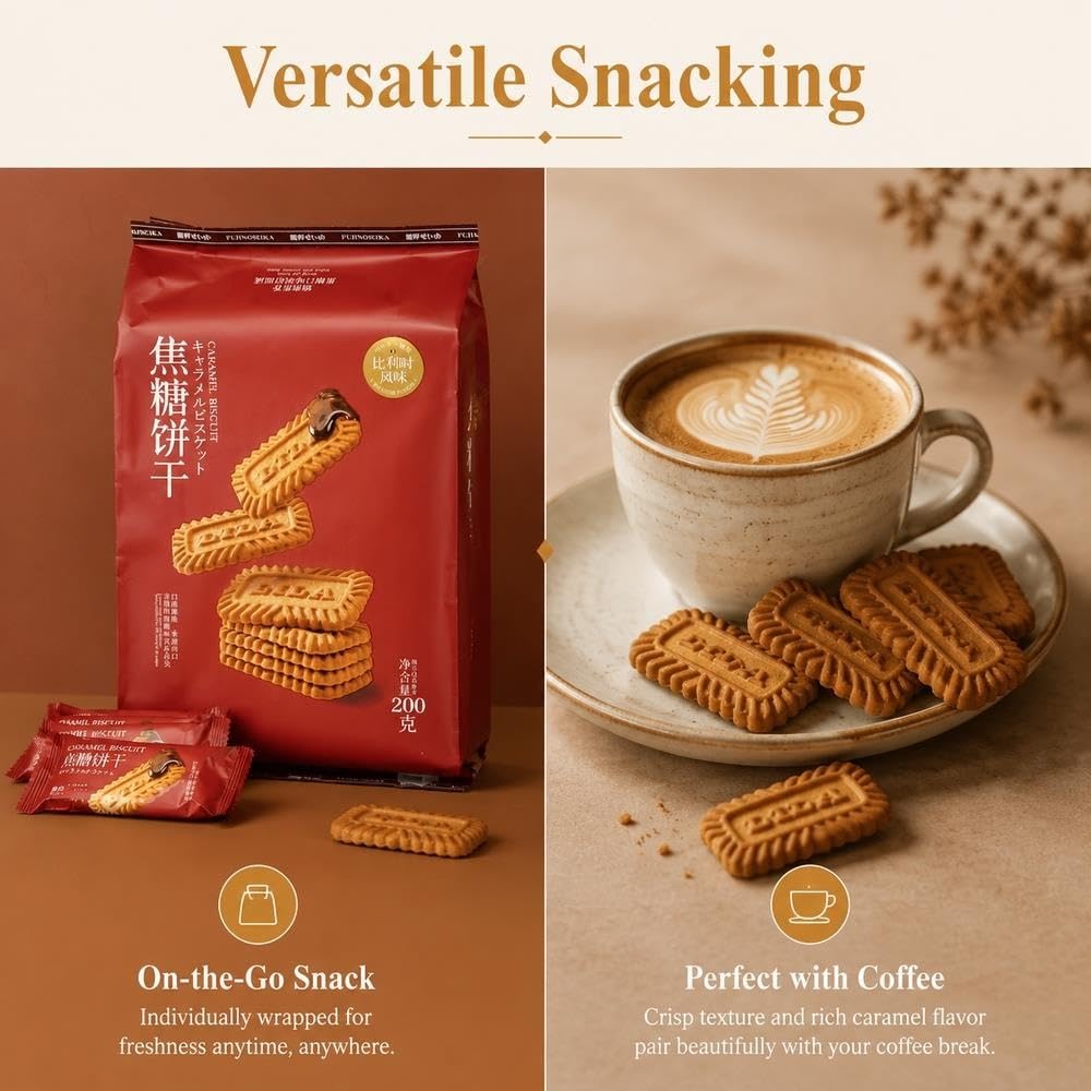 Snack con biscotti al caramello, confezione da 2 confezionati singolarmente
