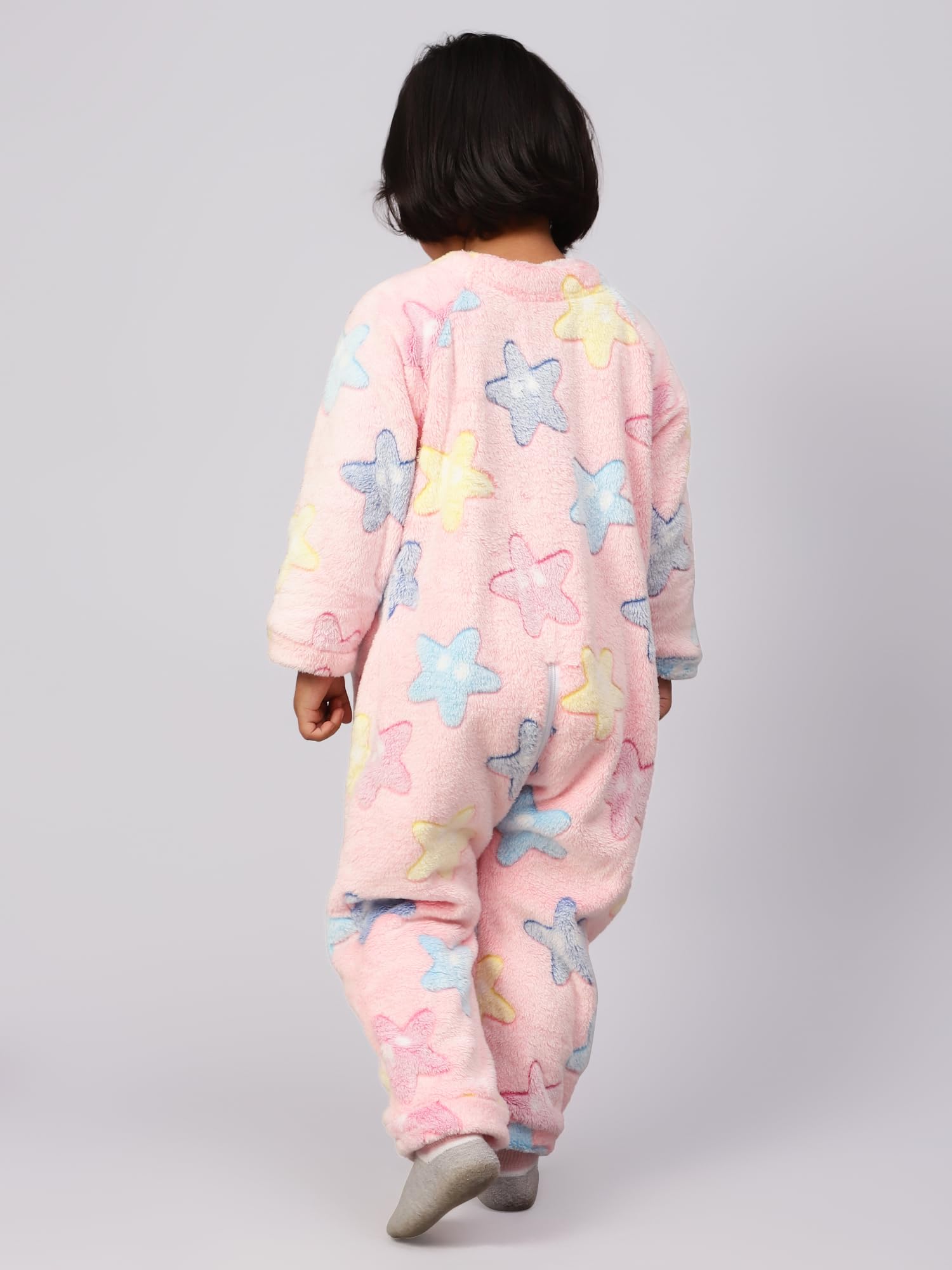 Bubble Berry Kid's Flannel Romper Night Suit Kids and Babies, 3-4Years, Pink Stars- Winter - Image 5 thumbnail