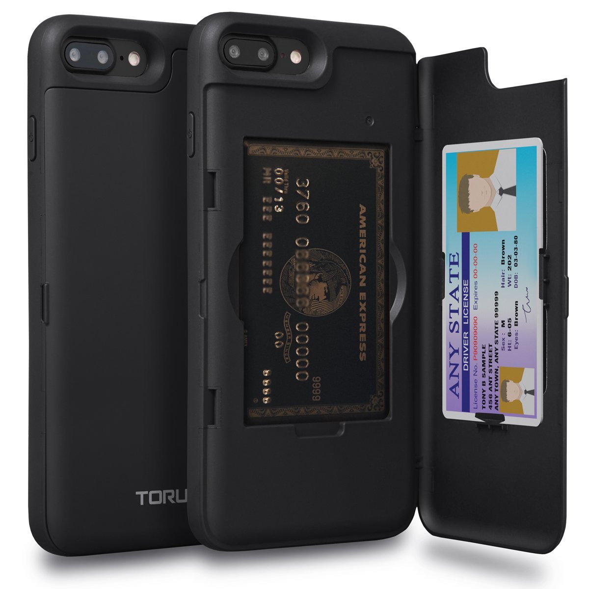 TORU CX PRO for iPhone 8 Plus/iPhone 7 Plus Case Wallet | Protective Shockproof Heavy Duty Cover with Hidden Card Holder & Card Slot | Plastic Mirror Included - Black