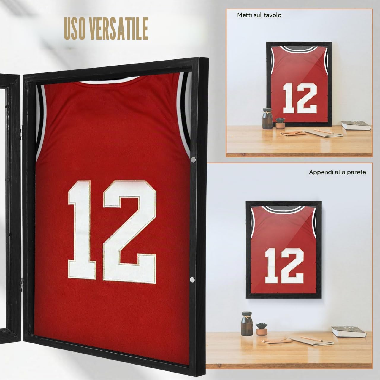 Cabilock Scatola per uniforme sportiva in legno con frontale trasparente per baseball, calcio, basket, espositore da parete per collezione di camicie e cimeli