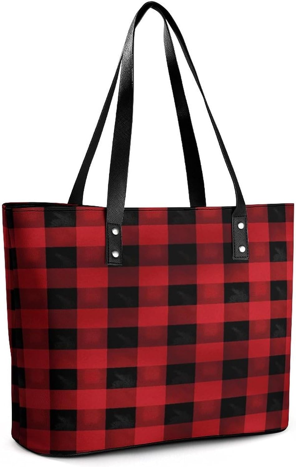 Red Black Buffalo Check Plaid Pattern Tote Bag for Women Top Handle Large Size Satchel Purse Ladies Chic Shoulder Bag Aesthetic Leather Shoulder Handbag for Work Travel Cute Casual Message Bags