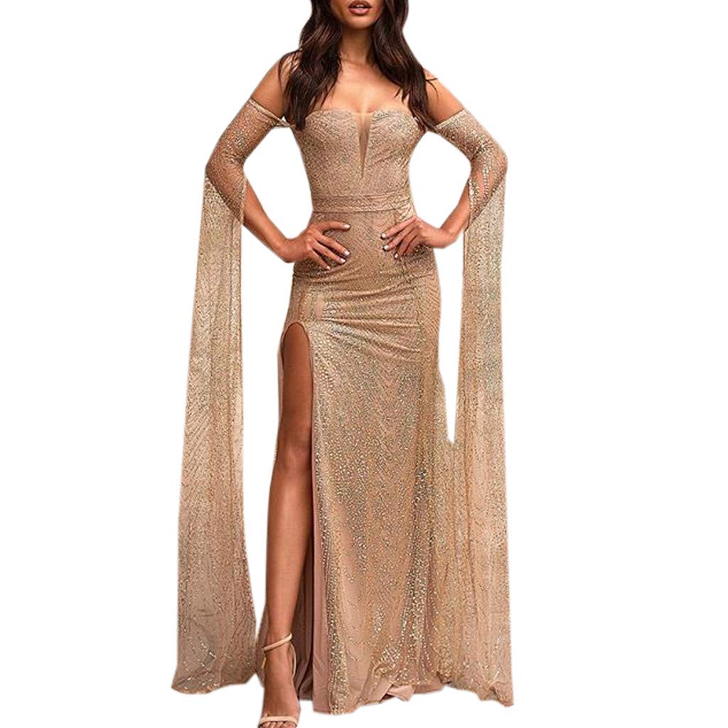 Long Sleeves Champagne Prom Dress 