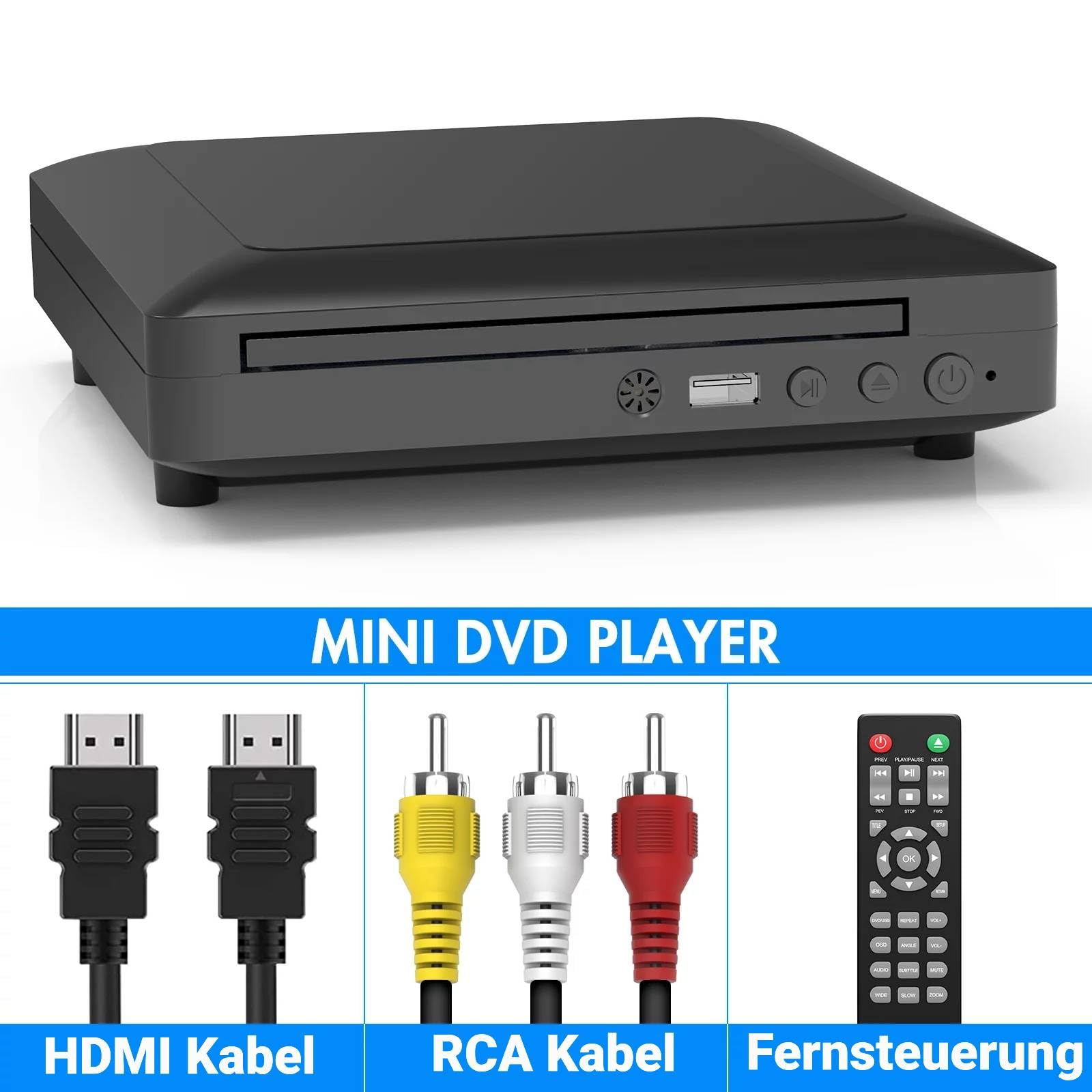 Mini lecteur DVD portable pour téléviseur avec câble HDMI/RCA, lecteur CD HD 1080p pour TV, toutes les régions, mémoire Breakpoint, Pal/Ntsc intégré, USB 2.0