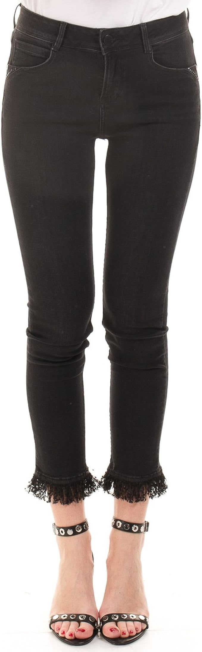 Morgan de Toi Vaqueros Negros Flecos (Negro - 42): Amazon.es: Ropa