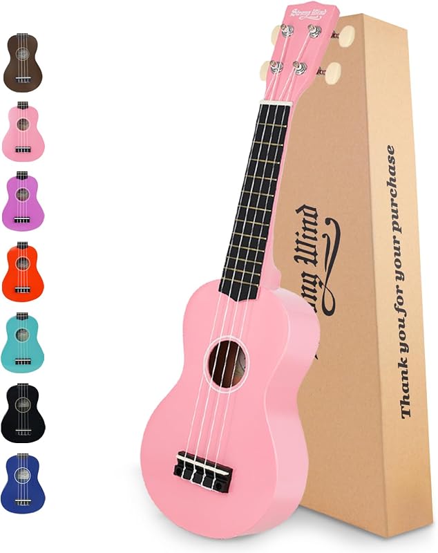 Strong Wind Soprano Ukulele 21 Inch Basswood Ukeleles for Beginners Four Strings Hawaiian Guitar Easter Ukulele for Adults Teenagers Pink