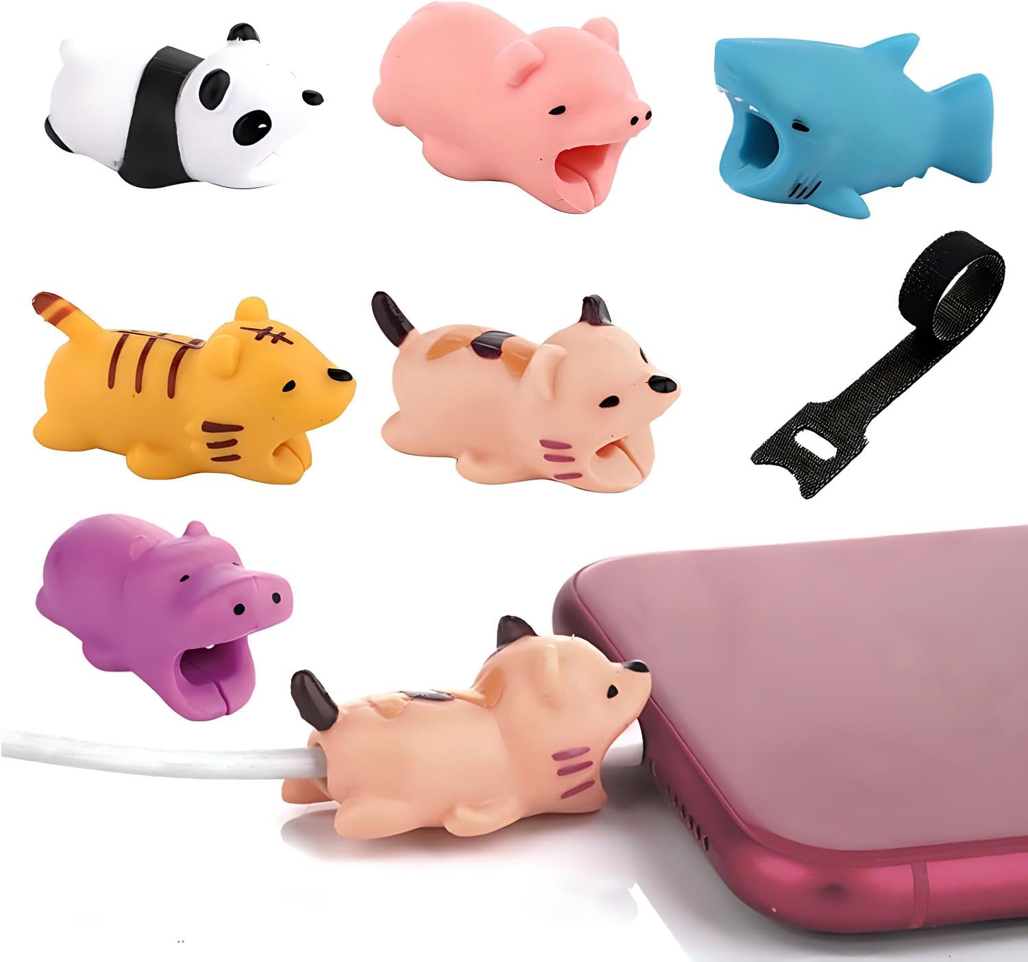 Salvacavi per caricabatterie,Protezione Cavo Animale,Cable Protector,Copertura Protettiva per Cavi,con Fascette,adatta per tutti i telefoni cellulari,7 pezzi