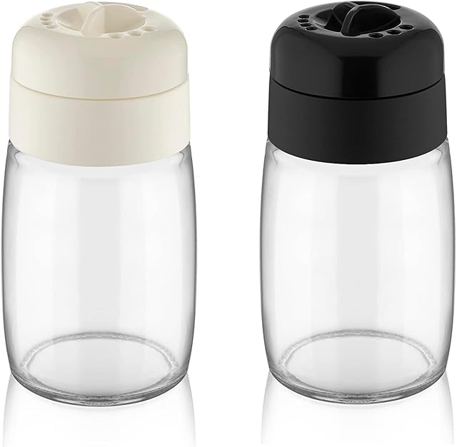 SECENART - 2 Pieces Black Pepper and Salt Shaker, Moisture Proof Salt Shaker, BPA Free Plastic Cover, S & P Pinholes, Ground Salt/Pepper, Stainless Steel, Clear for Kitchen, BBQ, Restaurant