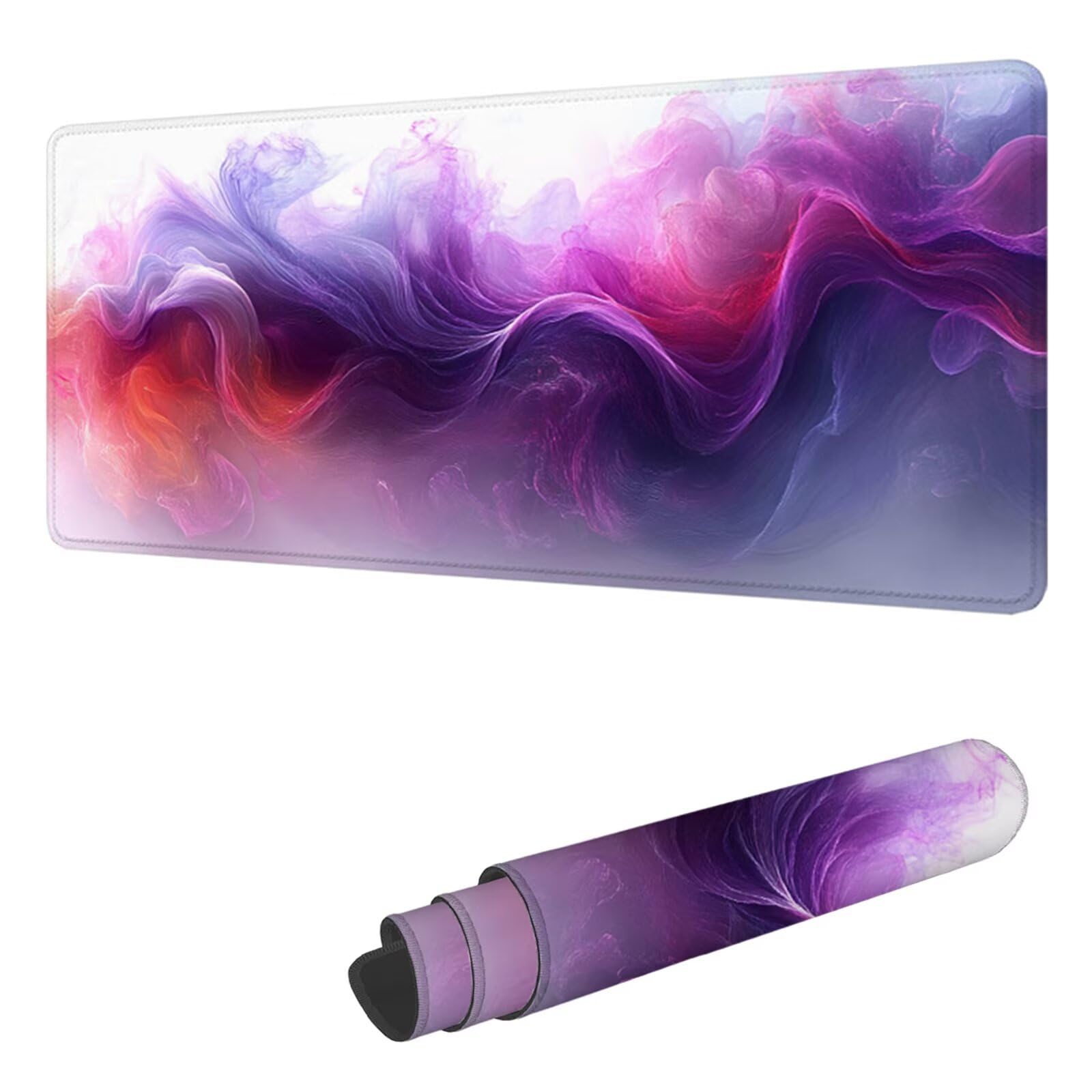 Fioletowa podkładka pod mysz XXL 1200 x 600 mm, podkładka na biurko ze zszytymi krawędziami, abstrakcyjna podkładka pod mysz z wodoodporną i antypoślizgową gumą, do biura i domu, prezenty H-4903
