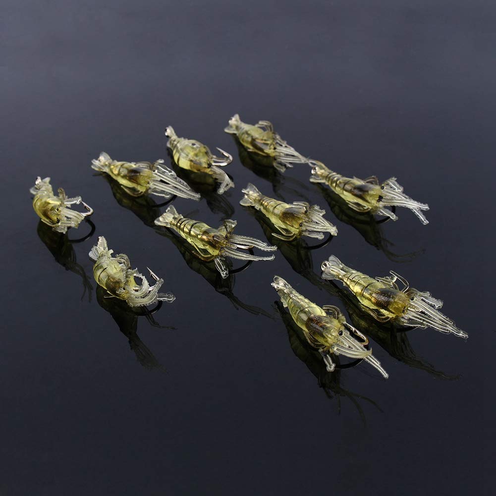 10pcs Shrimp Simulation Soft Prawn Fishing Lures Bass Crank Hook Bait Tackle Soft Shrimp Lure for Bass Fishing Simulation Prawn Bait Bright Colors Attract Fish
