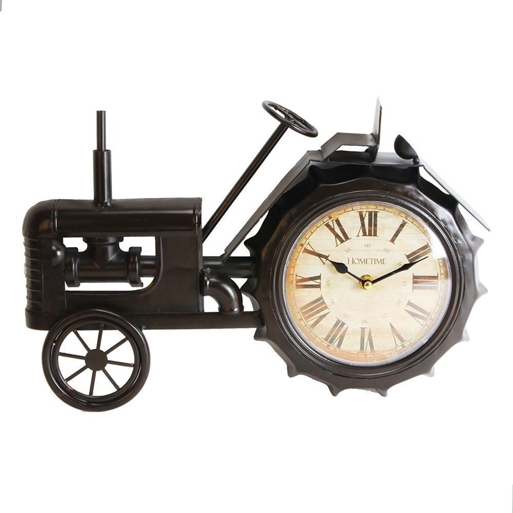 Hometime Metal Mantel Clock - Vintage Black Tractor White Dial