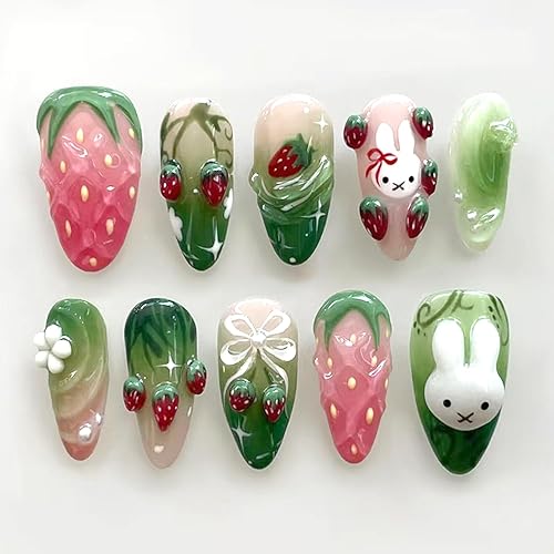 24Pcs Cute Press on Nails Medium Almond Fake Nails with