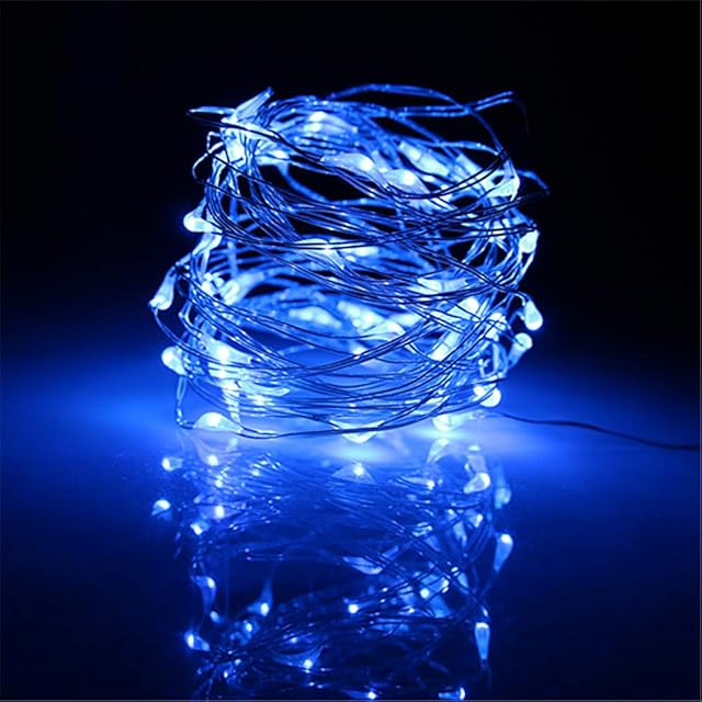 BUYERTIME Fairy String Lights 5M/16.4ft 50 LEDs, Battery AA Operated Powered Silver Wire Fairy Lights for Indoor Lighting Wedding Christmas Tree Party Decoration (Blue)