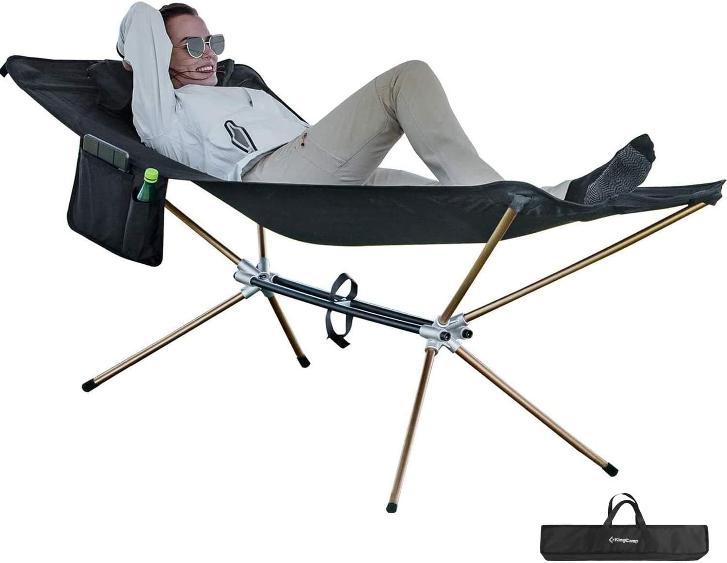 KingCamp Free Standing Hammock with Aluminum Stand, Lighweight Portable Folding Camping Hammock Bed Cot with Pocket for Beach, Patio, Garden, Yard,High Off Ground | Red Dot Design Award 2019 Winner