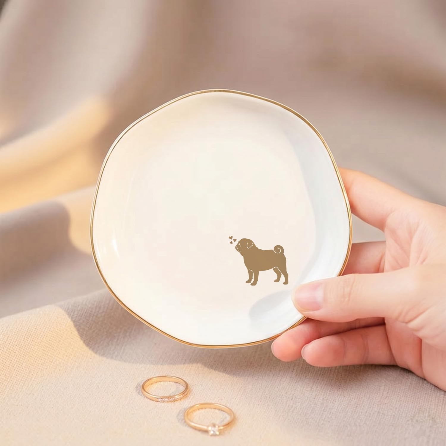 Pug Jewelry Dish Tray for Dog Lover,Ceramic Trinket Tray, Key Bowl, Decorative Plate image 5