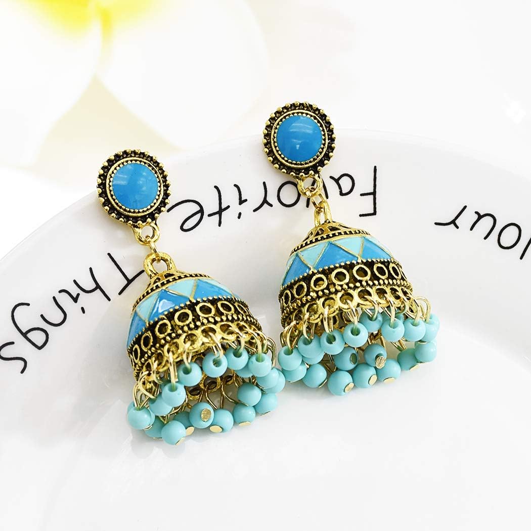 idealway 4-6 Pairs Indian Jhumka Jhumki Drop Dangle Earrings for Women Mexico Gypsy Enamel Earrings Ethnic Style Golden Ball Pendant Earrings Female - Image 6