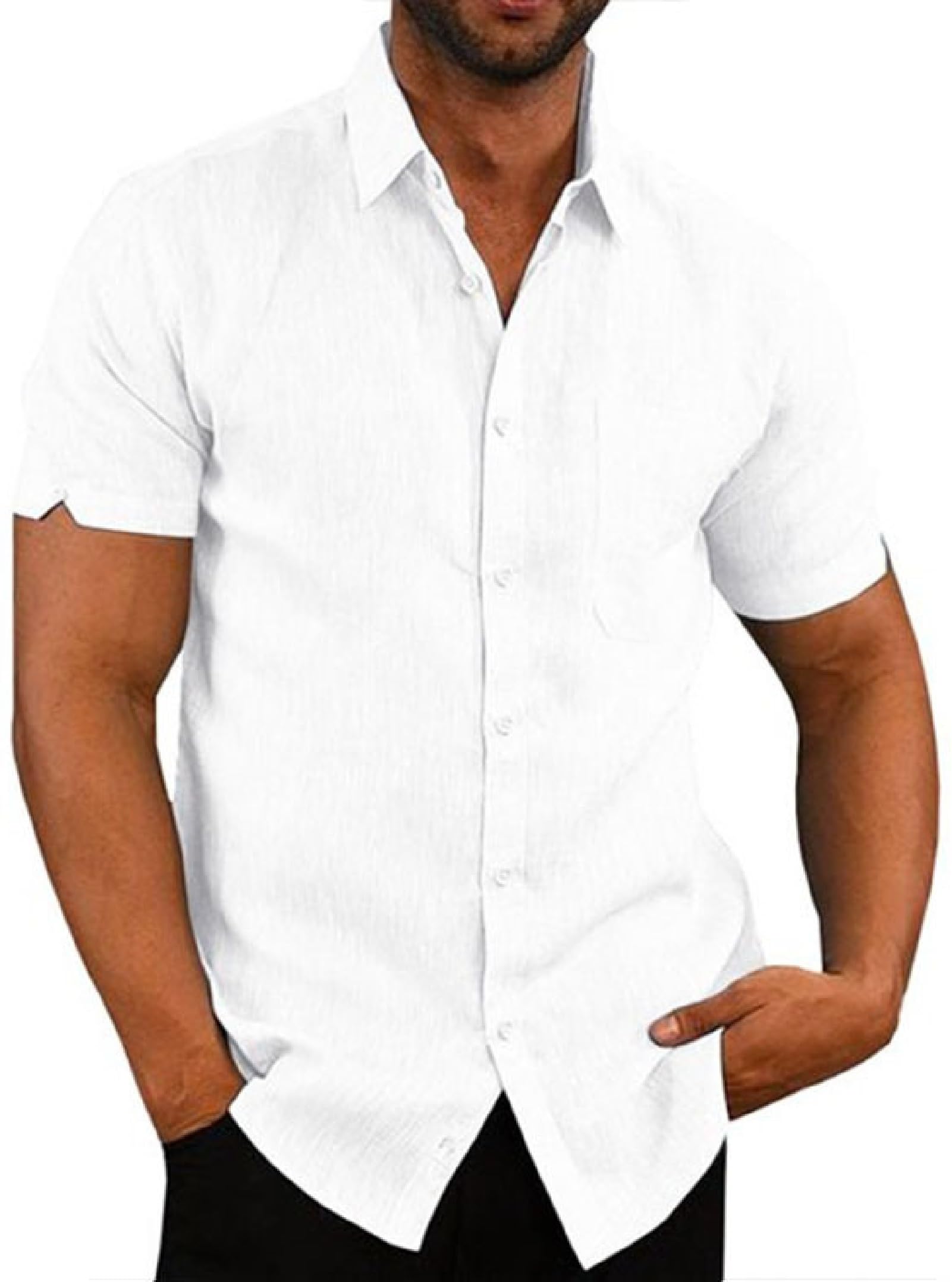 Elainone Camisas Hombre Manga Corta Casual Shirt Mezcla de algodón, Mens Short Sleeve Regular Fit Shirts with Pocket