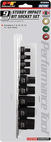 Miniatura 10 de Performance Tool W38963 Juego de llaves de vaso hexagonal Impact SAE de 9 piezas