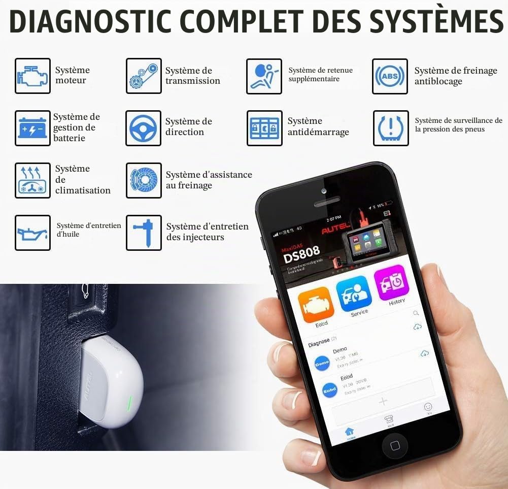 Autel AP200 Adaptateur Bluetooth Scanner OBD2 avec Diagnostics de Tous Les Systèmes, 19 Fonctions Spéciales, AutoVin pour Les Bricoleurs Familiaux, Version Simplifiée du MK808