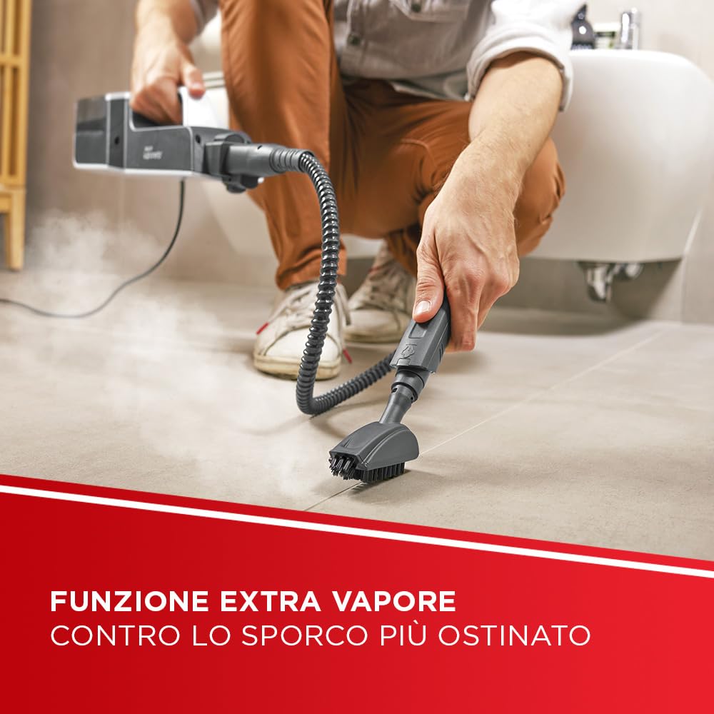 Polti Vaporetto SV650 Style, Scopa a Vapore con Pulitore Portatile Integrato, Potenza Max 1500 W, 19 Accessori, Filtro Anti Calcare, Autonomia Illimitata, Parking Verticale, Rosso e Bianco
