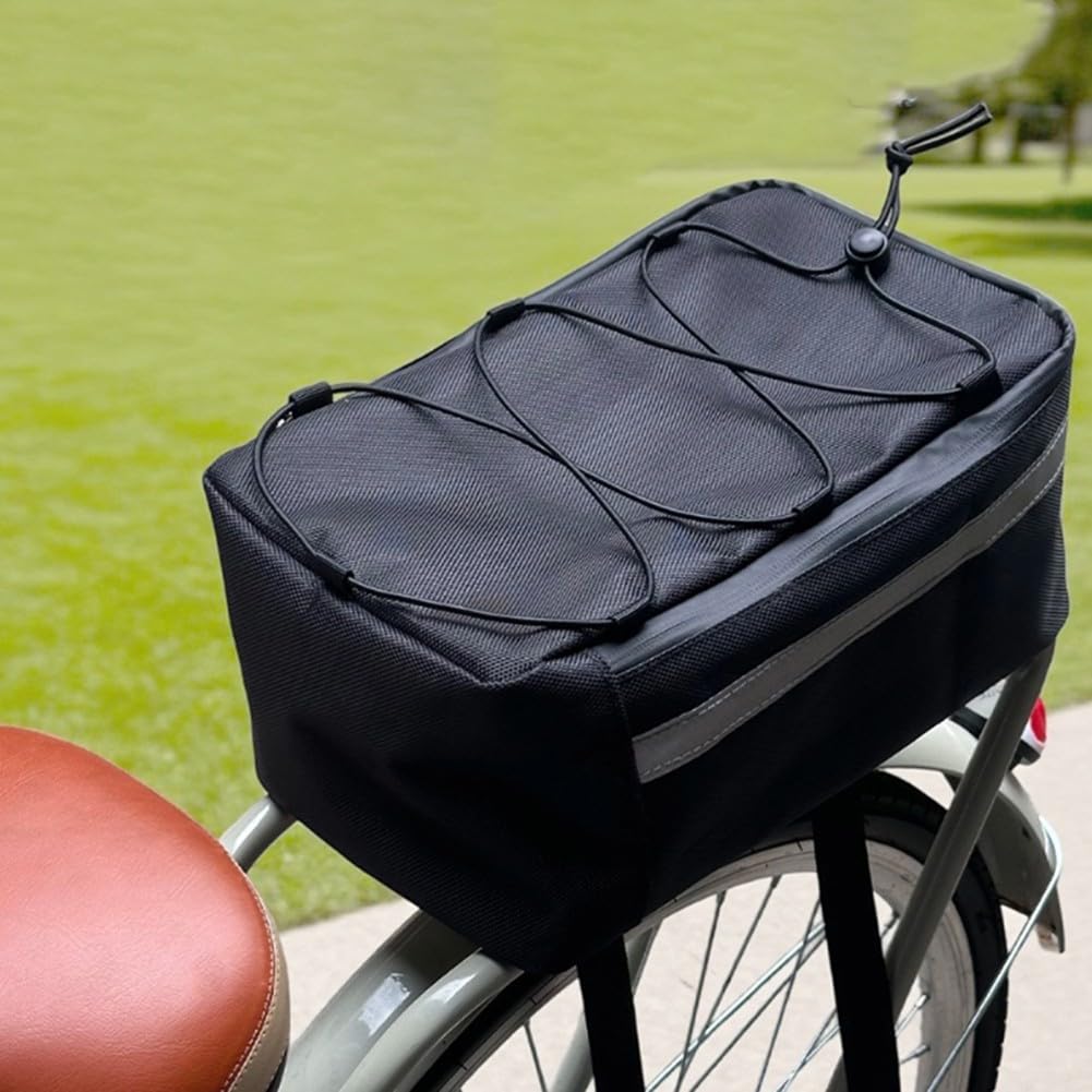 Borsa da bagagliaio per bici elettrica e biciclette, impermeabile da ciclismo, con tasche laterali, riflettente elettrico per portapacchi posteriore, per una maggiore durata (nero)