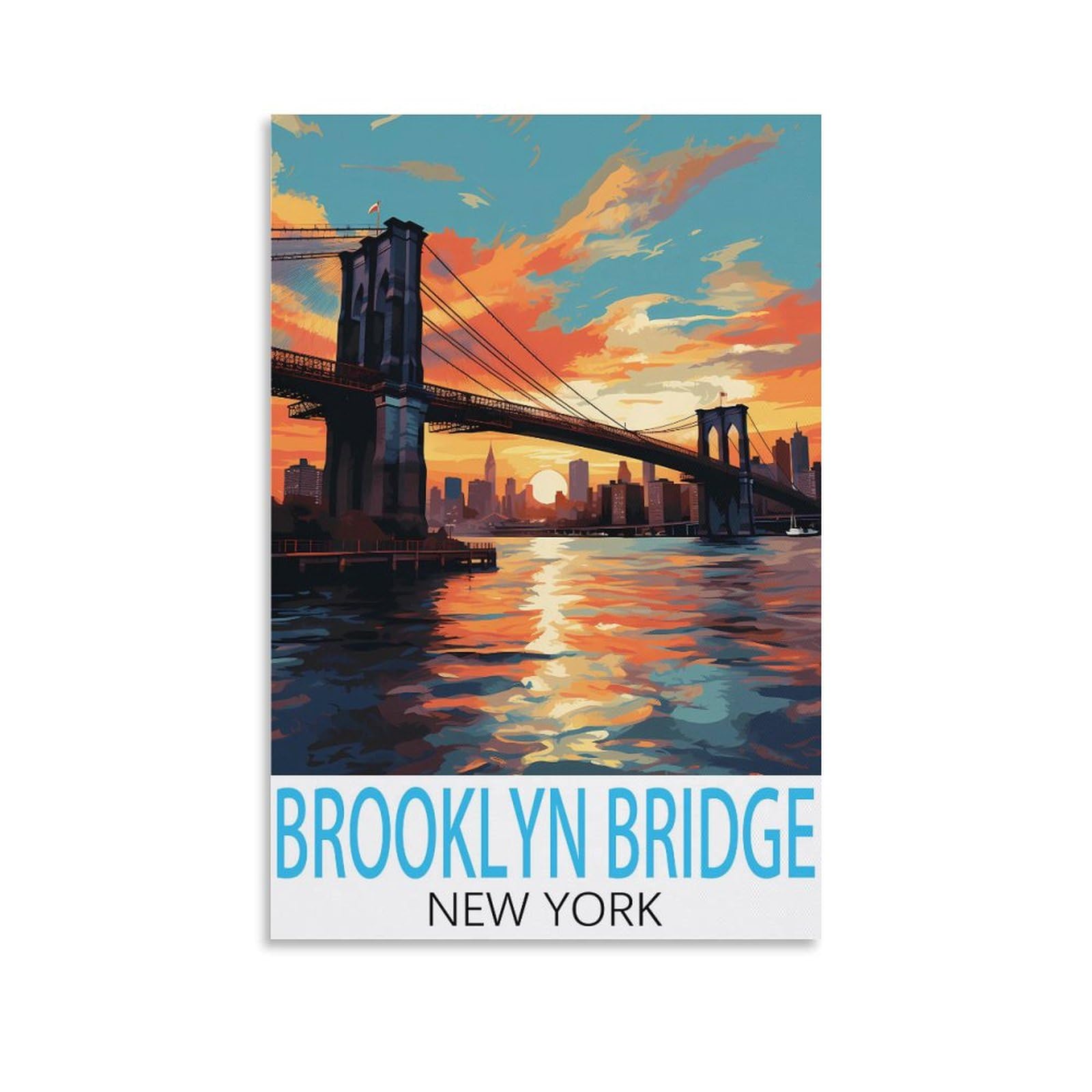 HSAYYIII Brooklyn Bridge New York Vintage Travel Posters 08x12inch(20x30cm) Canvas Art Poster And Wall Art Picture Print Bedroom Decor