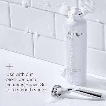 Flamingo Shaving Razor Set for Women - Razor Handle, 4 Razor Blade Refills, Shower Holder - Chrome