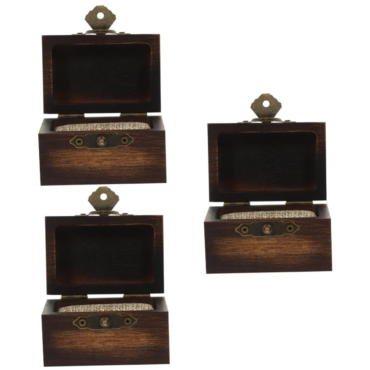 Boîte à bijoux vintage en bois Healvian lot de 3 coffrets café pour bagues et boucles d'oreilles