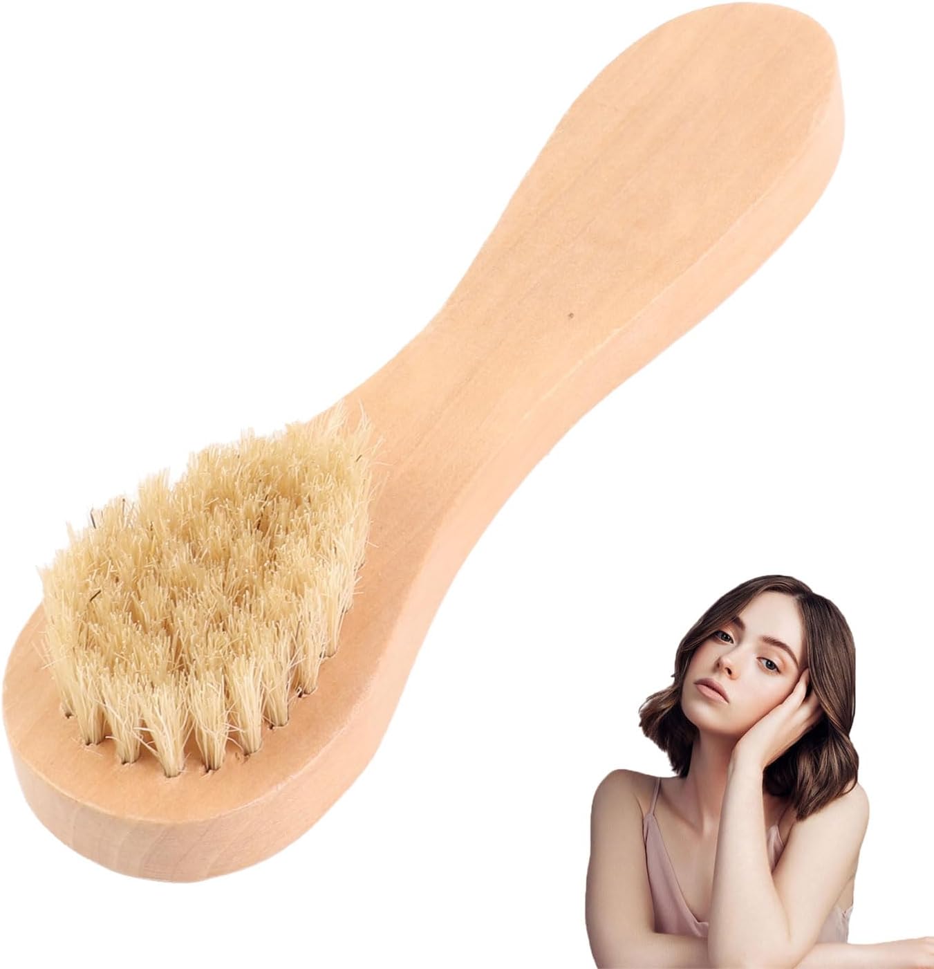 Facial Brush, Wooden Handle Manual Facial Cleansing Brush, Wooden Facial Cleansing Brush, Soft Peels for Face and Sensitive Skin for Dry Brushing, Massage Peeling and Cleansing