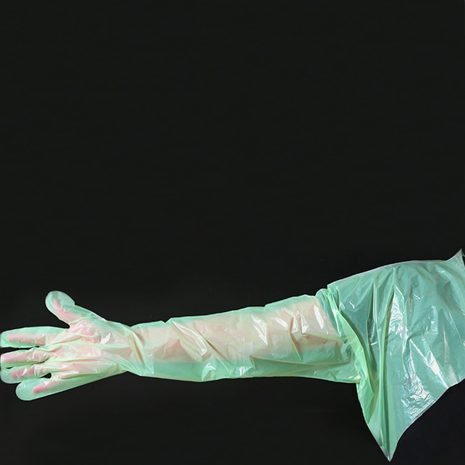 JIAHG 50Pcs Disposable Plastic Long Glove Extra Thick Single Use Long Sleeve Full Arm Shoulders Length Glove for Animal Husbandry Veterinary Checking Cleaning (Green) - Image 3