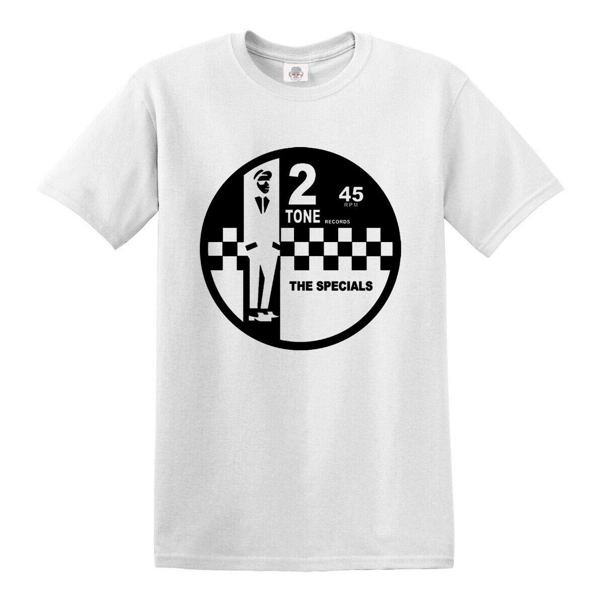 2 Tone Records The Specials Retro Music T-Shirt SKA Northern Soul Reggae Top (M, White T-Shirt Black Print)