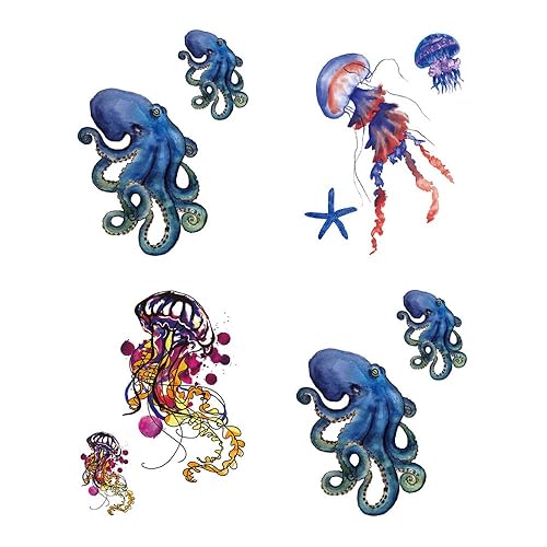 SanerLian Medusa pulpo tatuaje temporal etiqueta engomada impermeable océano vintage brazo hombro espalda acuarela 15X11cm Set de 4 (SF220) SanerLian Medusa pulpo tatuaje temporal etiqueta engomada impermeable océano vintage brazo hombro espalda acuarela 15X11cm Set de 4 (SF220)