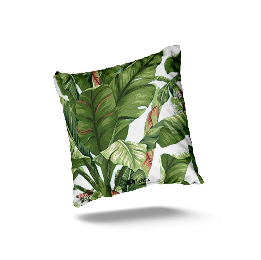 Tee MafiaTee Mafia Satin Banana Tree and Leaves Texture Rainforest Tropical Design Printed Pillow Cushion Cover with Cushion (Standard)