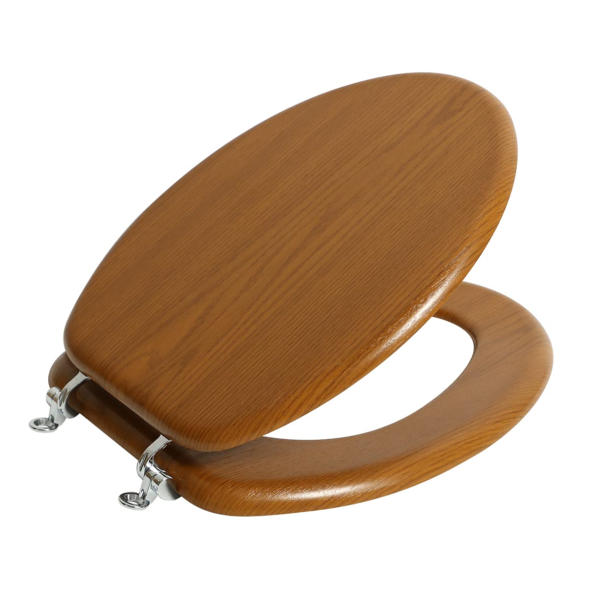 Elongated Wooden Effect Toilet Seat,Chrome Hinge Seat, Firm,Wooden Toilet Seat for American