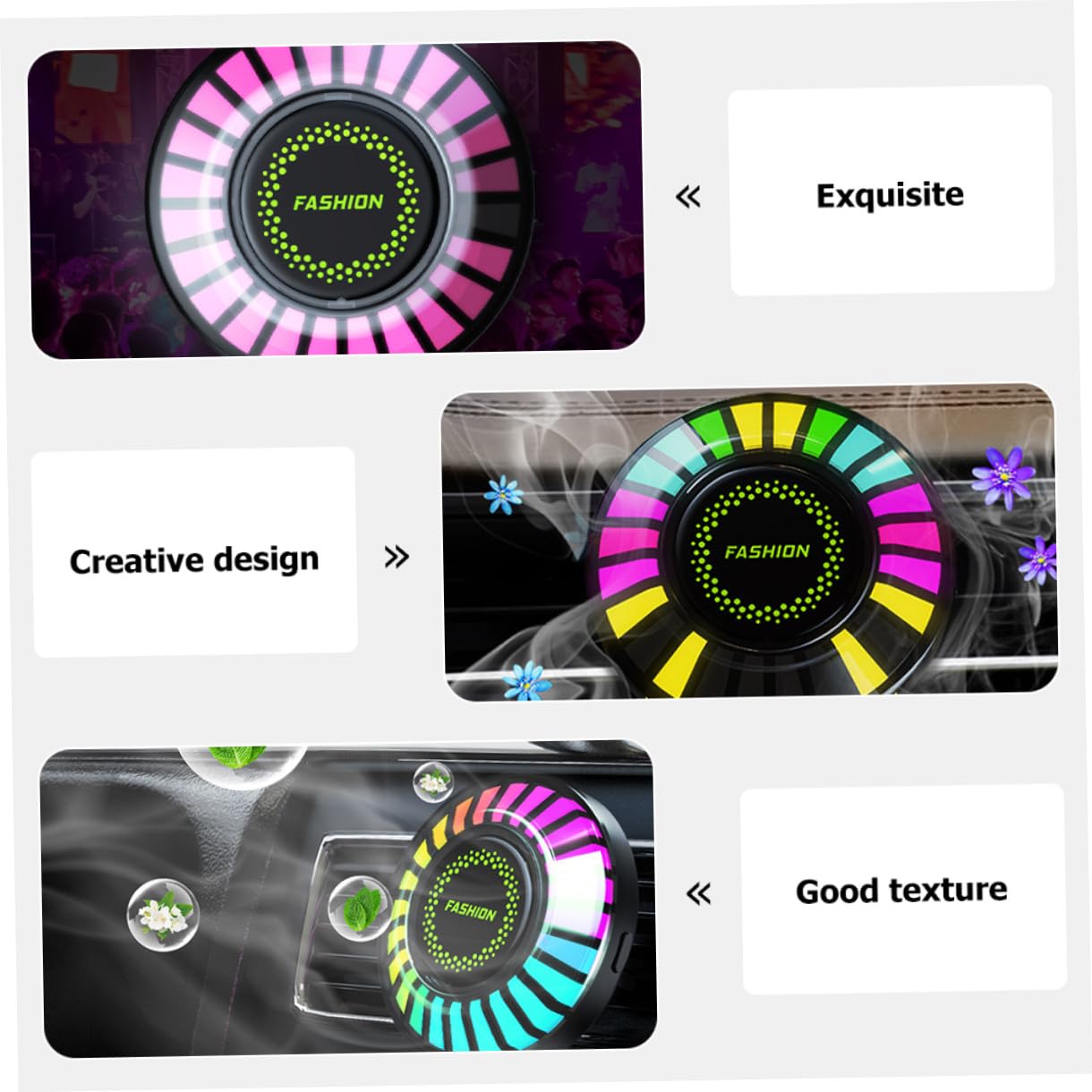 GLEAVI 4pezzi Diffusore Di Fragranza Per Auto Con Luce Led Rgb Clip Per Ventilazione Di Illuminazione Regolabili Design Semplice e Pratico Atmosfera Personalizzabile Per Ogni Viaggio