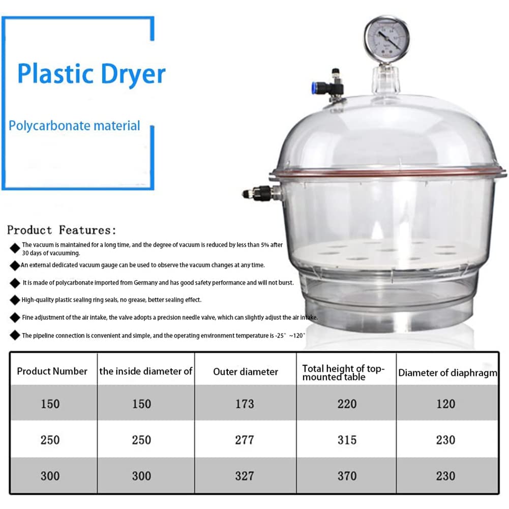Desecador de vacío con manómetro Secador desecador de Laboratorio de plástico de policarbonato de 150 mm Adecuado para secador de desecador de Doble válvula Escolar