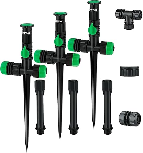 RESTMO Sistema de rociadores flexibles con base de metal con punta de metal, kit de riego por encima del suelo, juego de rociadores de césped