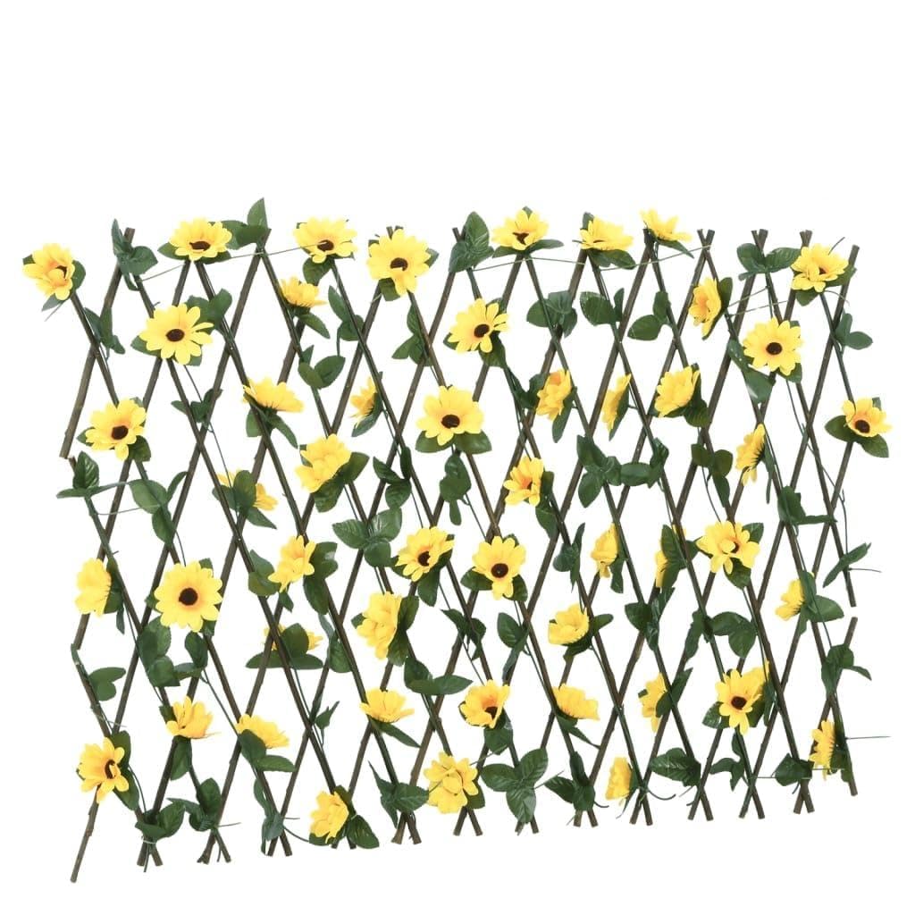 Enrejado con Hiedra Artificial, PVC Y Madera, Celosías para Terraza Exterior, Celosía Extensible, Enrejado para Plantas Trepadoras, Color Amarillo, 5 Piezas, 180x60 cm