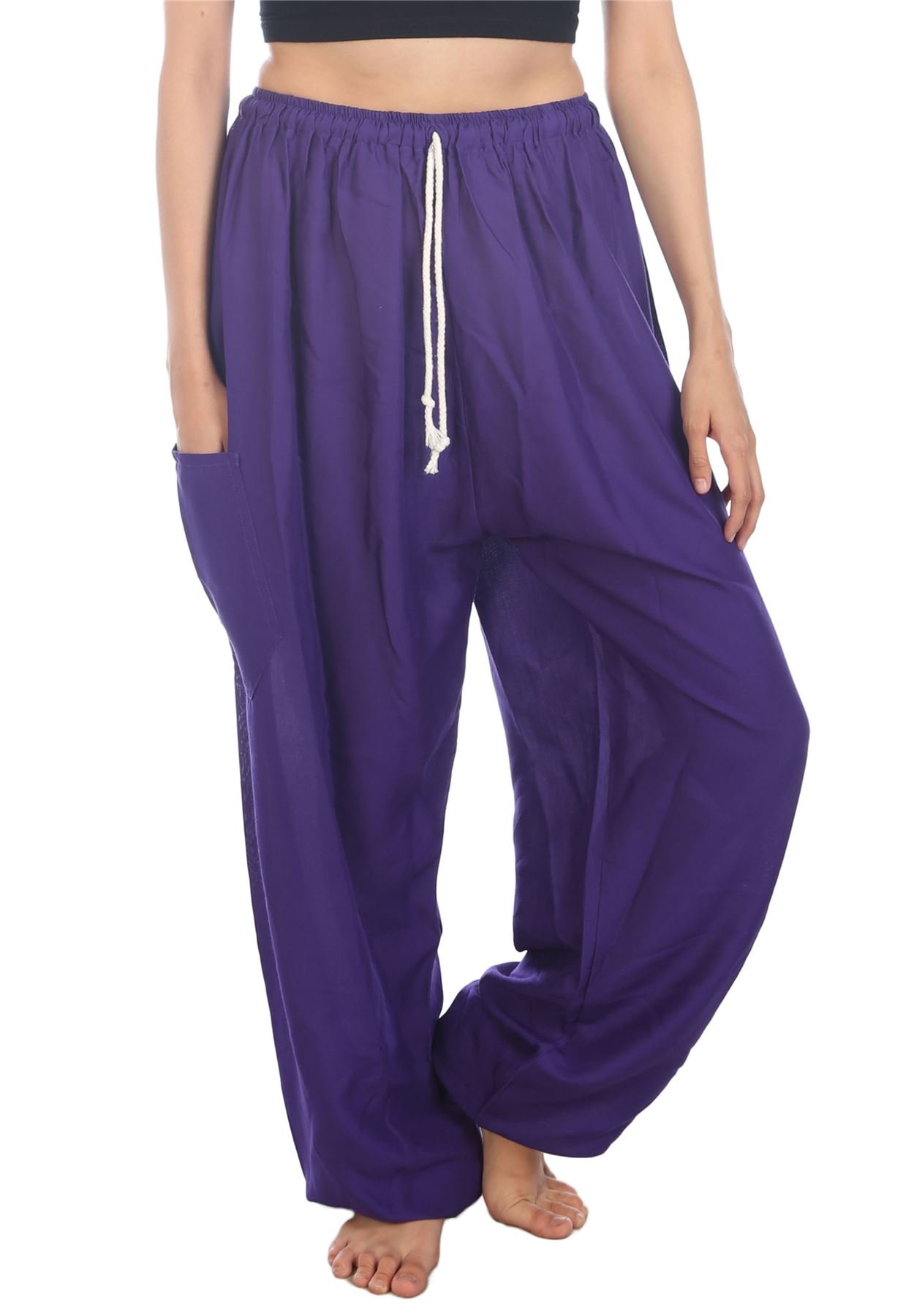 Lofbaz Women's Drawstring Harem Solid Bohemian Hippie Rayon Pants Purple 4XL
