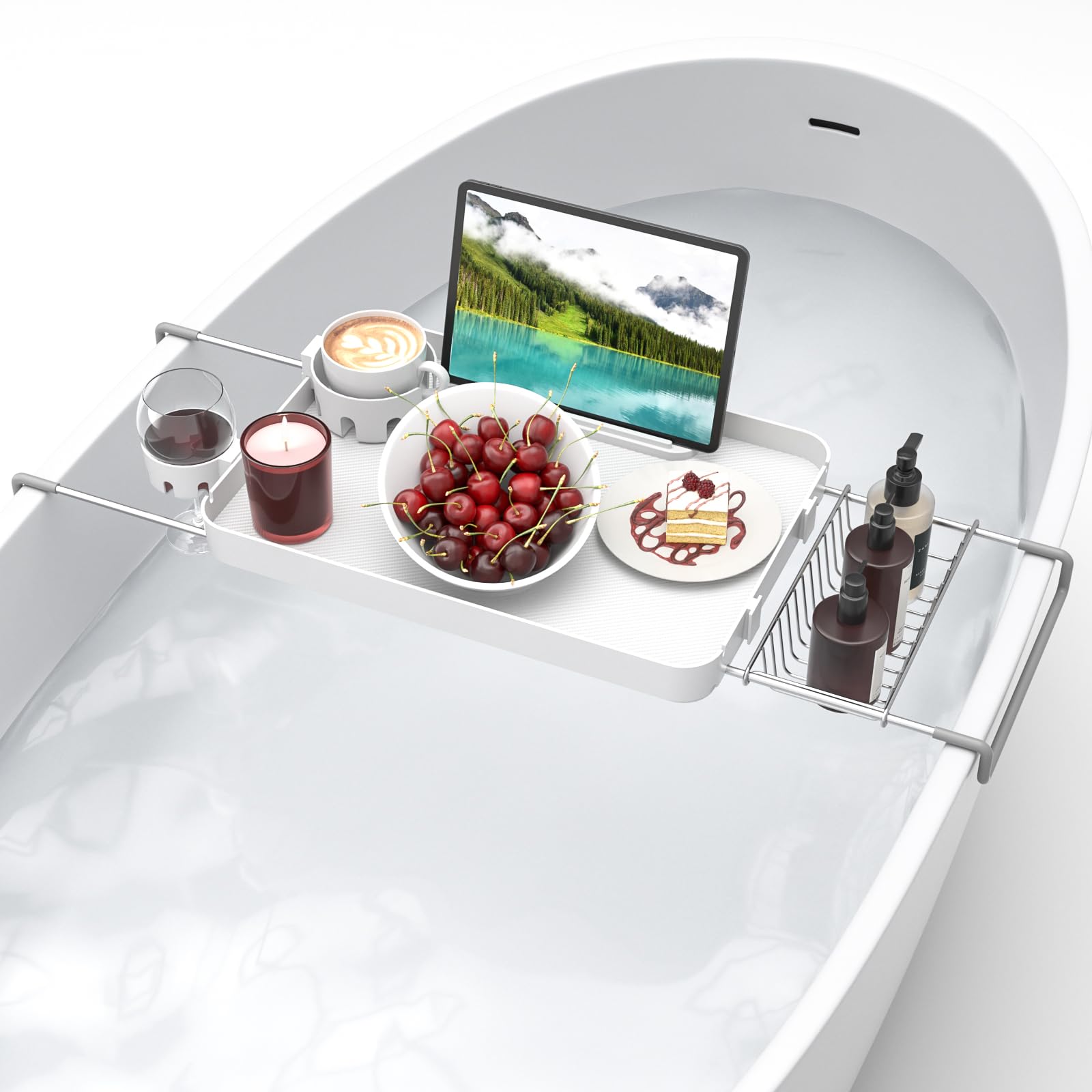 Bathtub Tray for Large Soaking Tub Table Tray Expandable Tub Shelf for Bathtub Caddy Bath Shelf Over Tub Luxury Bath Board Book Holder with Removable