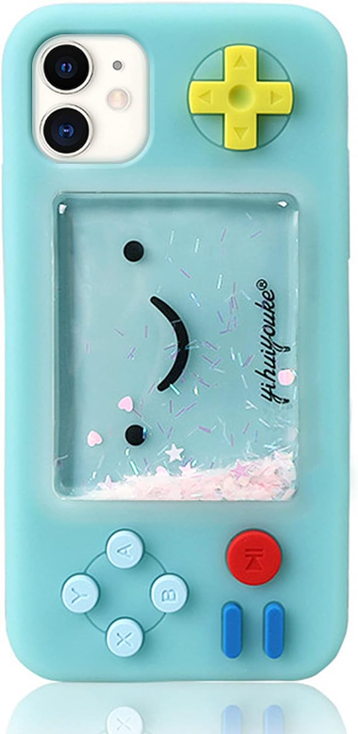 UnnFiko Squishy 3D Cartoon Game Shape Case Compatible with iPhone 12, Creative Liquid Stars Funny Play Case Soft Rubber Protective Cover (Blue, iPhone 12)