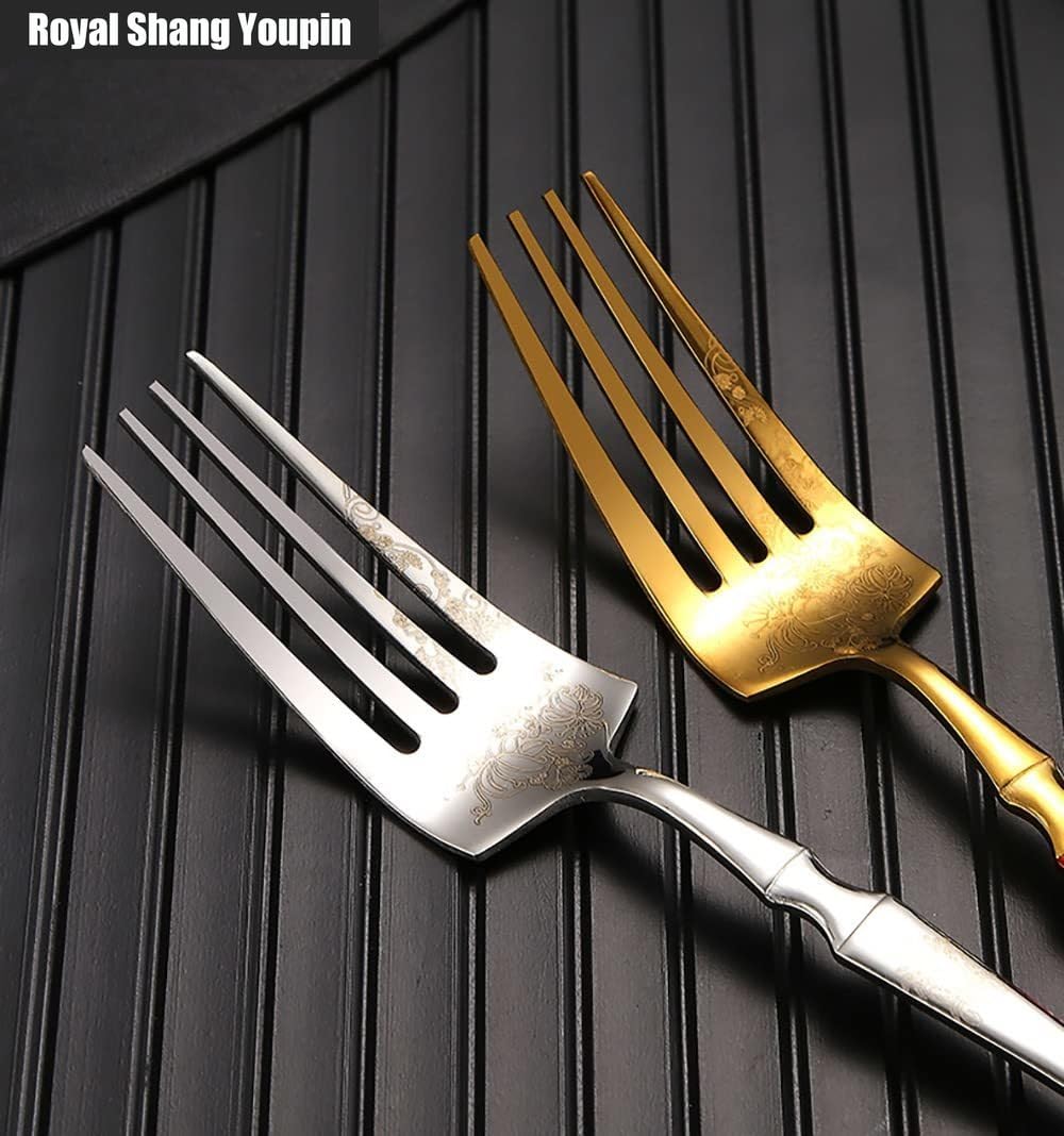 Creativo Vita Piccola Modello Laser Cucina in Acciaio Inox Posate Da Tavola Posate Set Di Posate Coltello Da Bistecca Forchetta Cucchiaio Cucchiaino (Oro argento,16 pezzi)