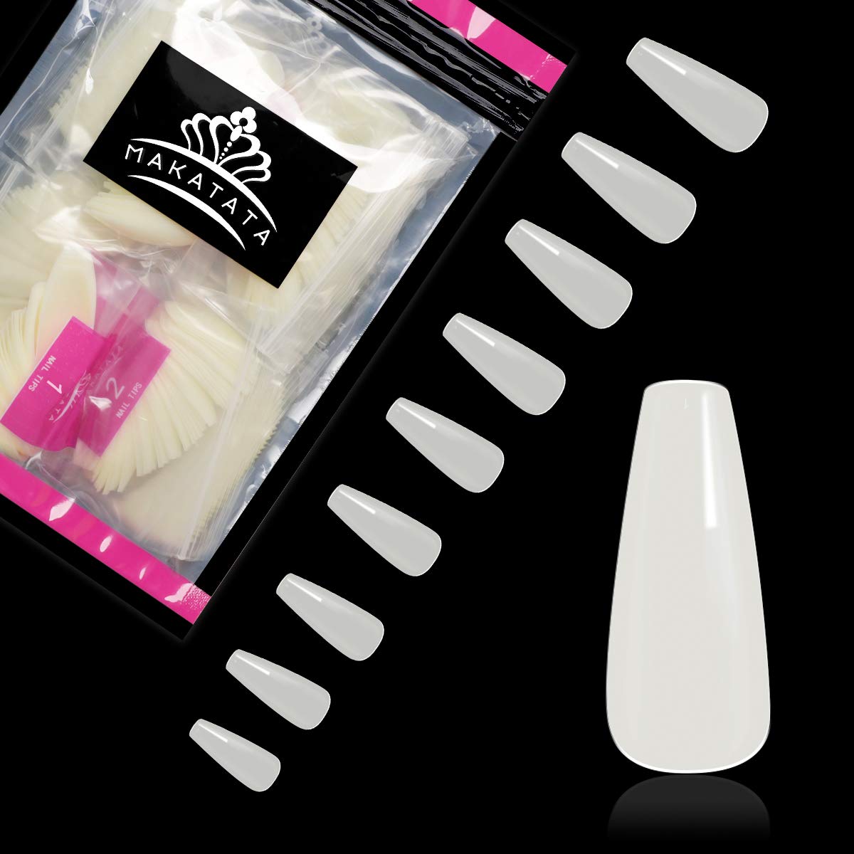 MAKATATA 500pcs False Nail Tips Coffin Ballerina Oval Full Cover Square Almond Stiletto Nail Tips for Nail Art (Long-Ballerina-Natural)