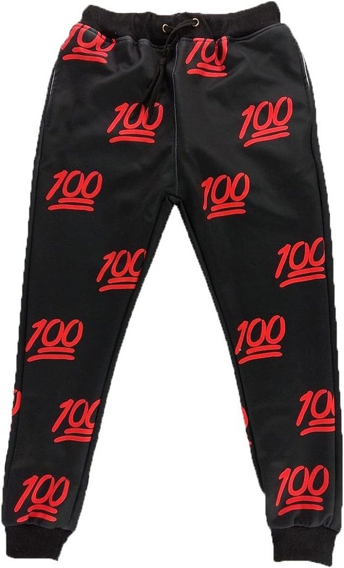 Unisex Hipster 100 Score Emoji 3D Sweatpants joggers Sportswear Pants Black (M)