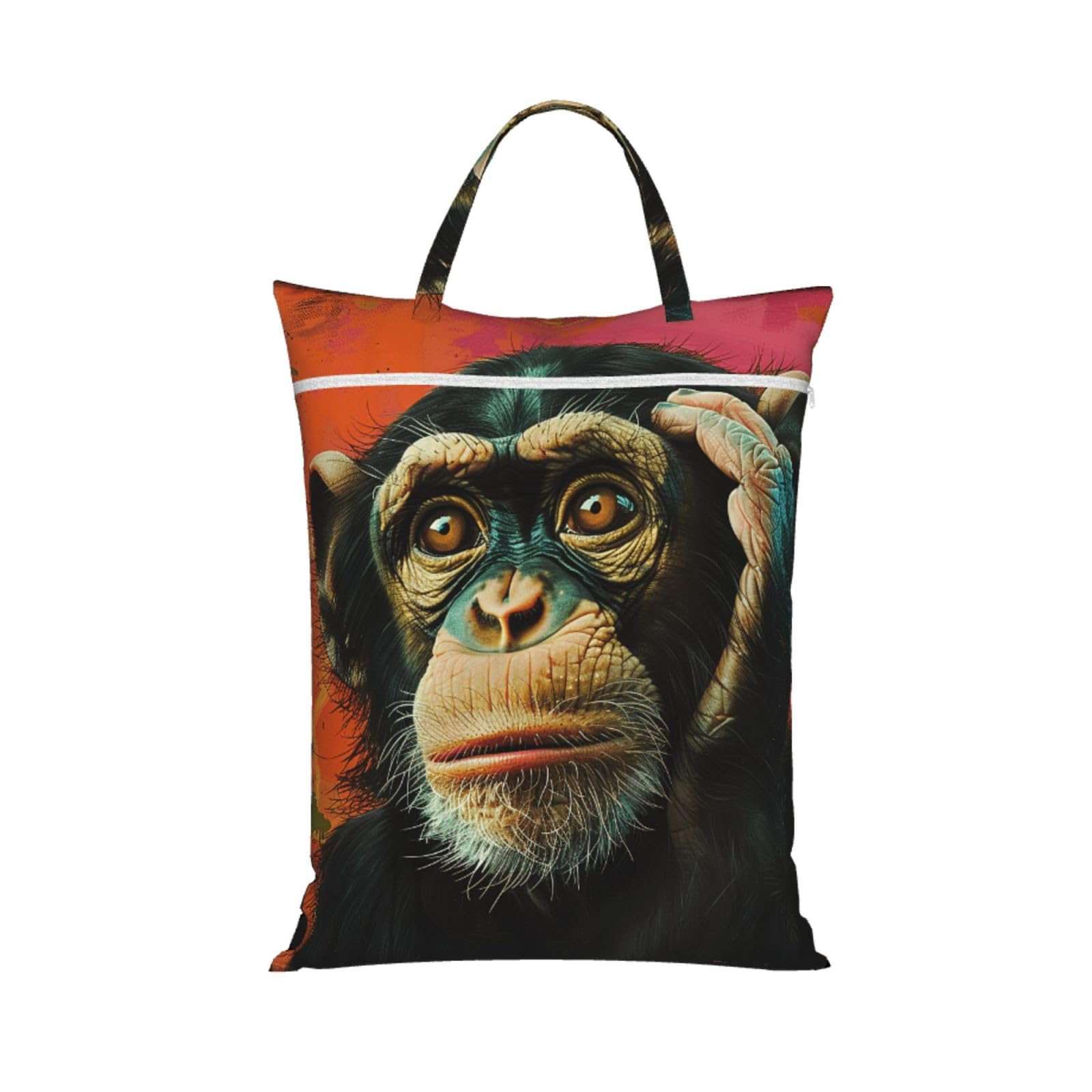 Large Travel Laundry Bags,Monkey Print with Handle Foldable Laundry Bag for Holidays Gym Swimming and Family Trips, 1Pcs